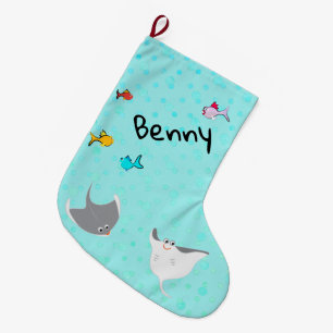 Grande Chaussette De Noël Stingray de la mer profonde et poissons