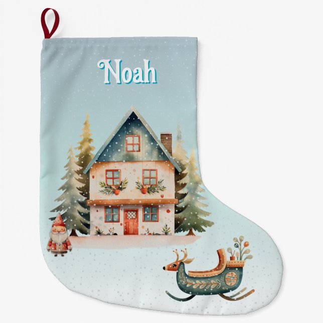 Grande Chaussette De Noël stockage de Noël personnalisé mignon (Devant)