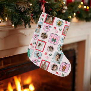 Grande Chaussette De Noël Stockage de photos de Noël personnalisées   Rose