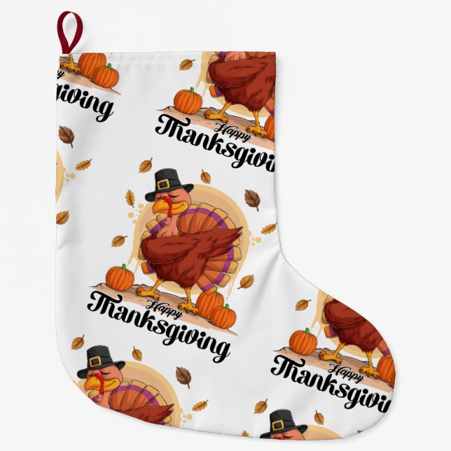 Grande Chaussette De Noël Stockage des bons thanksgivings (Devant)