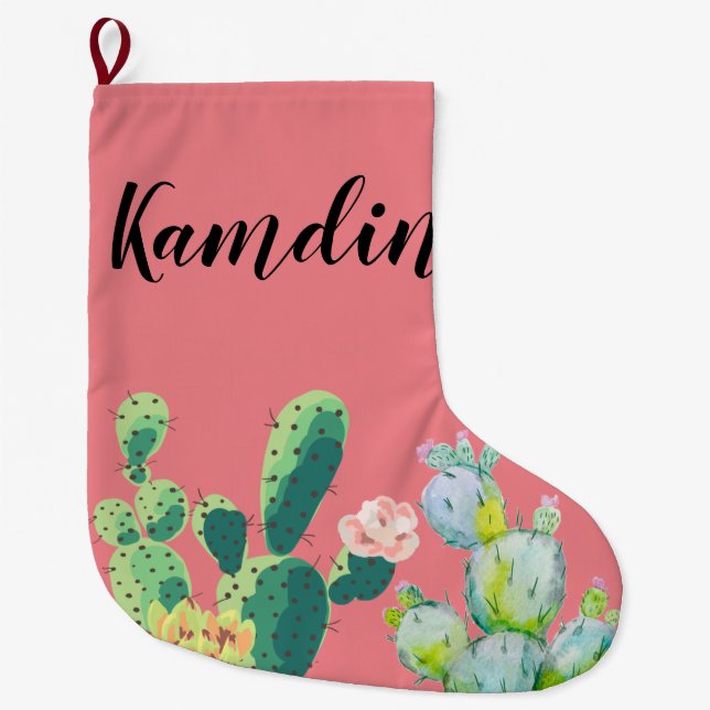 Grande Chaussette De Noël Stockage personnalisé Cactus de Bohême Succulents  (Devant)
