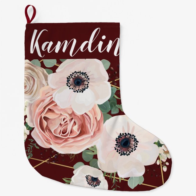 Grande Chaussette De Noël Stockage personnalisé Géométrique Vin Rose de jard (Devant)