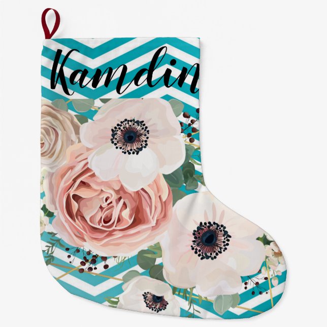 Grande Chaussette De Noël Stockage personnalisé Rose géométrique Chevron Tur (Devant)