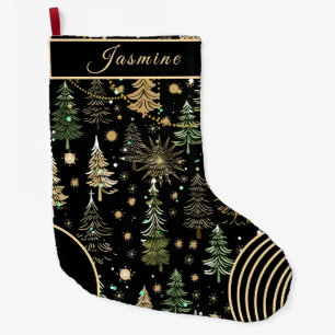 Grande Chaussette De Noël Stocker de Noël rustique vert et or