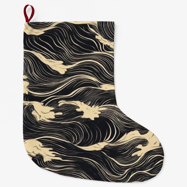 Grande Chaussette De Noël Style côtier Motif vague (Devant)