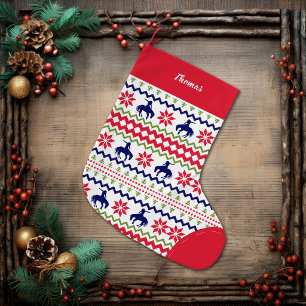 Grande Chaussette De Noël Style Nordique Cow-Boy de Rodéo Motif de Noël