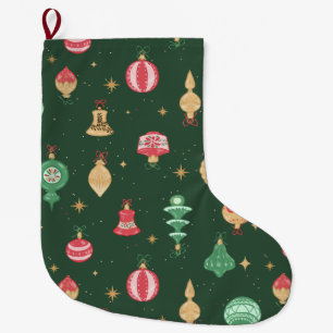 Grande Chaussette De Noël Style vintage Ornement de Noël Motif - Vert