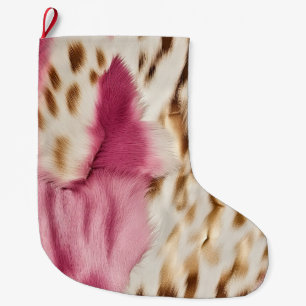 Grande Chaussette De Noël Stylish Girly Rose White Gold Zebra