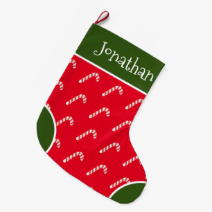 Grande Chaussette De Noël Sucre de canne Rouge & Blanc Typographie Nom Grand
