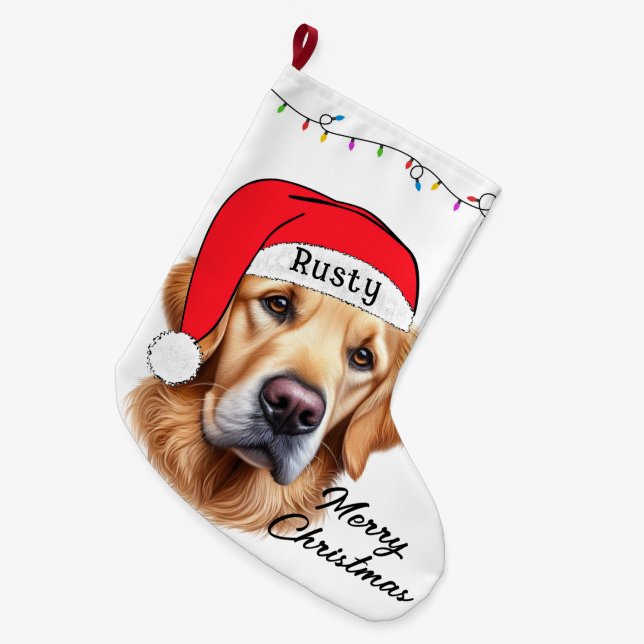 Grande Chaussette De Noël Super Christmas Golden Retriever (Devant (Accrochage))