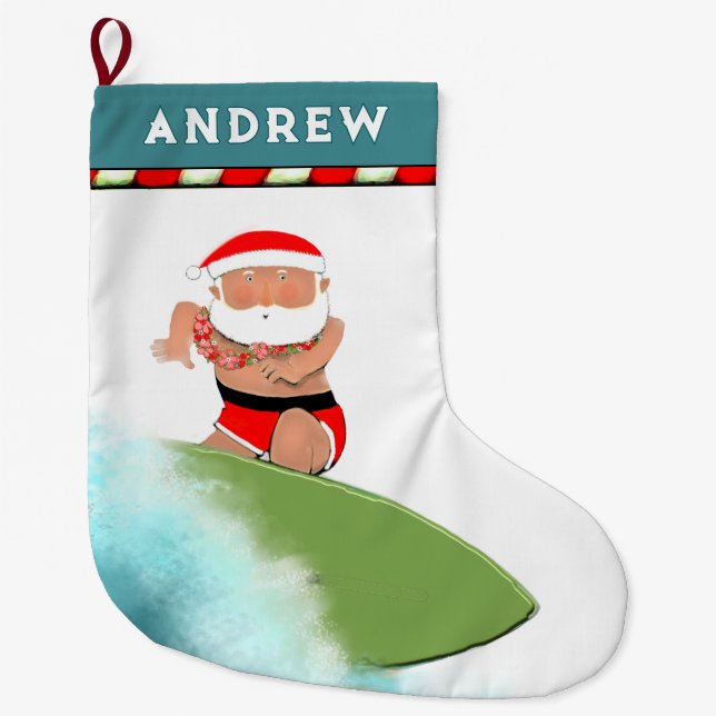 Grande Chaussette De Noël Surf à Hawaï (Devant)