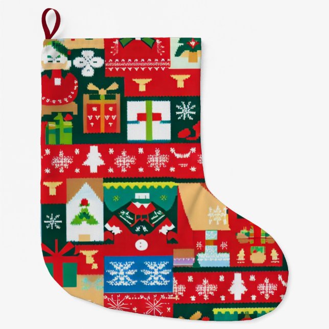 Grande Chaussette De Noël Sweat moche Noël 1 (Devant)