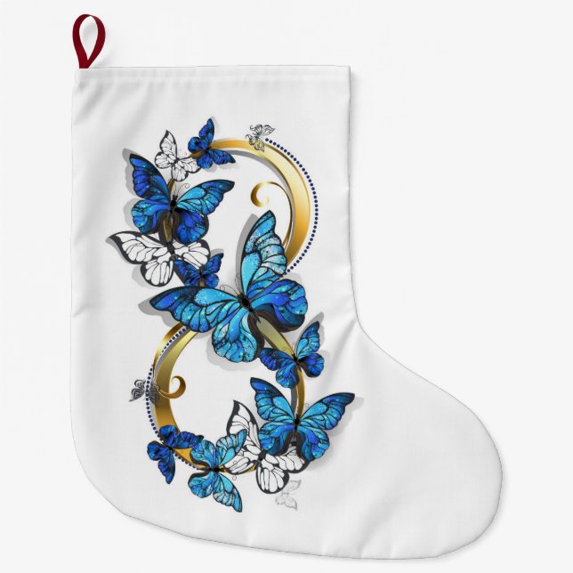 Grande Chaussette De Noël Symbole infini de papillons Morpho bleus (Devant)