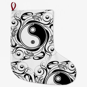 Grande Chaussette De Noël Symbole Yin & Yang Style de tatouage noir et blanc