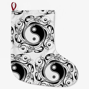 Grande Chaussette De Noël Symbole Yin & Yang Tatouage Noir et Blanc