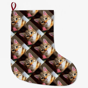 Grande Chaussette De Noël Tabby Artistique Chat Kitten Portrait