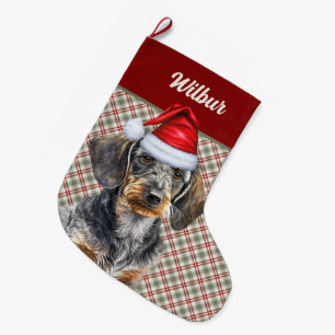 Grande Chaussette De Noël Tapisserie personnalisée de chien Dachshund à poil