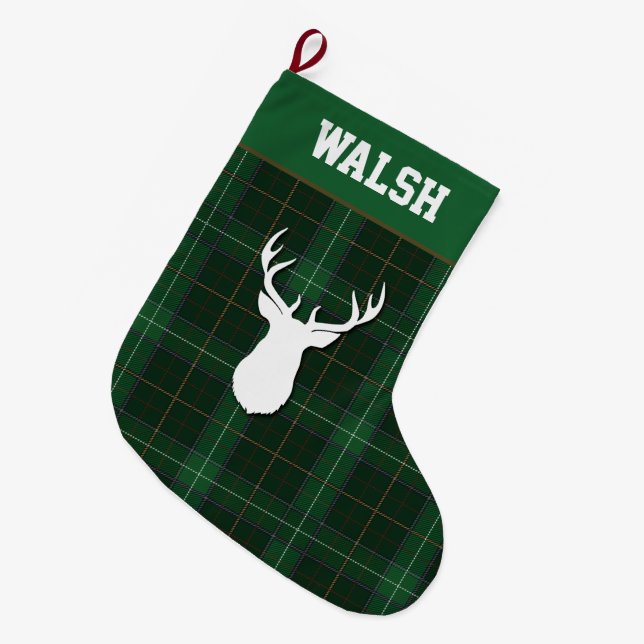Grande Chaussette De Noël Tartan Deer Plaid Walsh personnalisé (Devant (Accrochage))