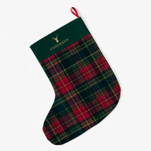 Grande Chaussette De Noël Tartan Élégant Plaid Joyeux Noël Nom de Famille
