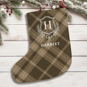 Grande Chaussette De Noël Tartan initial du monogramme plaqué terrestre
