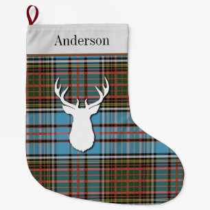 Grande Chaussette De Noël Tartan personnalisé Clan Anderson carreaux bleus