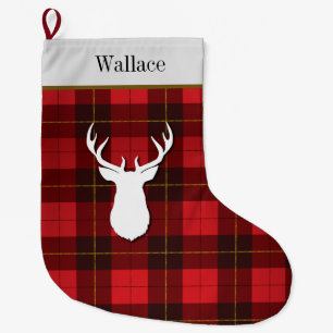 Grande Chaussette De Noël Tartan personnalisé Clan Wallace carreau rouge