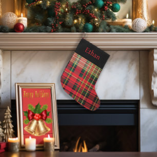 Grande Chaussette De Noël Tartan personnalisé Rouge et Vert Noël