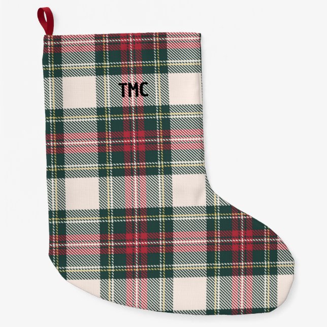 Grande Chaussette De Noël Tartan Plaid INITIALS Festive Holiday Classic Fun (Devant)