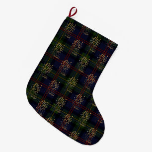 Grande Chaussette De Noël Tartan Plaid Joyeux et Lumineux Noël Fêtes