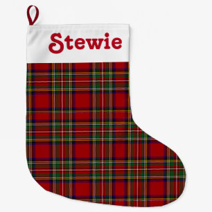 Grande Chaussette De Noël Tartan Royal Stewart Rouge Personnaliser Nom