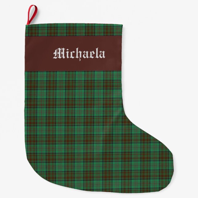 Grande Chaussette De Noël Tartan Vert Dublin Irlandais  (Devant)