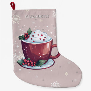 Grande Chaussette De Noël Tasse de chocolat chaud de Noël   Rose blush