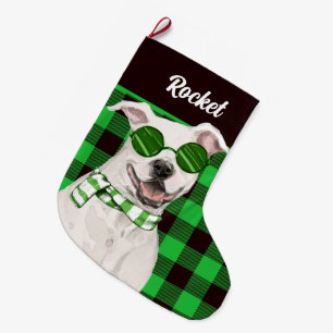 Grande Chaussette De Noël Taureau et nom du chien vert