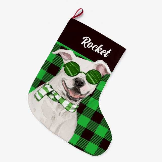 Grande Chaussette De Noël Taureau et nom du chien vert (Devant (Accrochage))