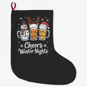 Grande Chaussette De Noël Tchin Nuits d'Hiver Bières Bonhomme de Neige Amate