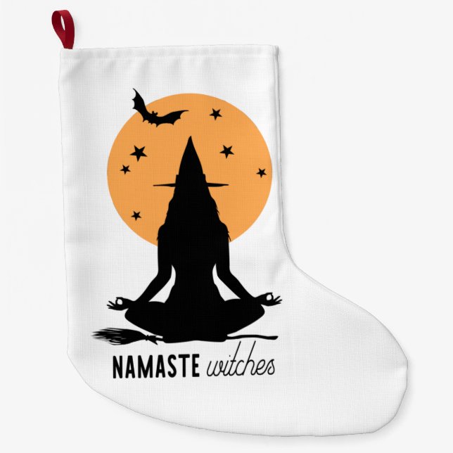 Grande Chaussette De Noël Témoins de yoga d'Halloween contemporain (Devant)