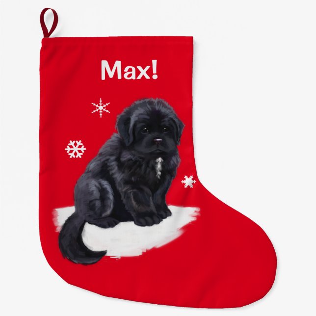 Grande Chaussette De Noël Terre-Neuve au rouge personnalisable de nom de (Devant)