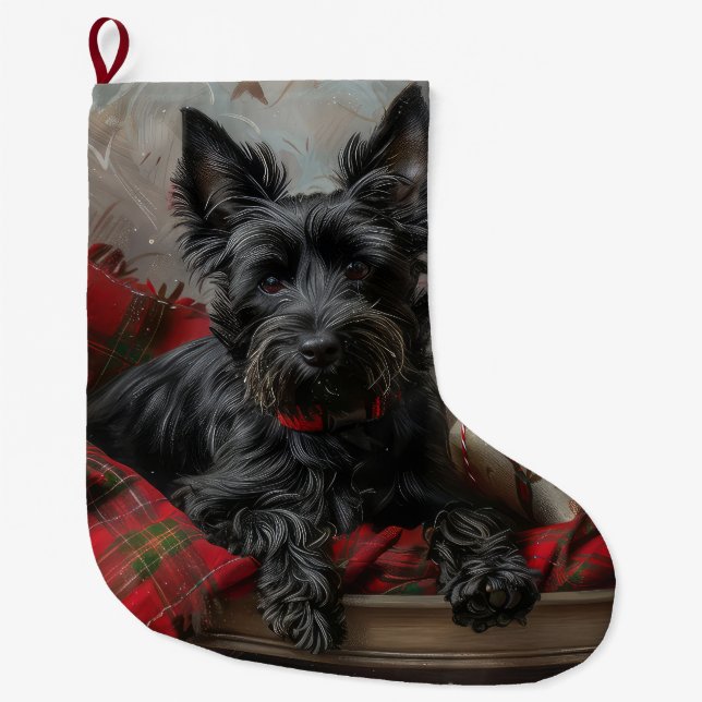 Grande Chaussette De Noël Térrier Écossais Noël Fête (Devant)