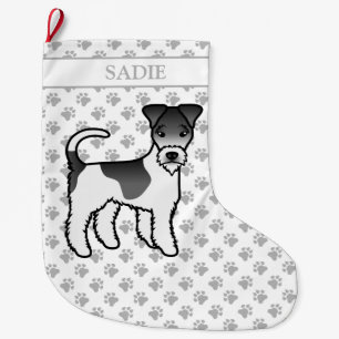 Grande Chaussette De Noël Térrier Fox à poil dur noir et blanc Chien mignon