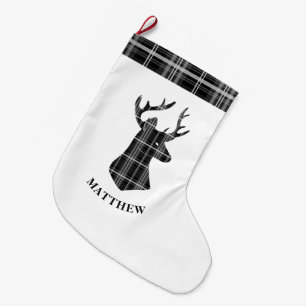 Grande Chaussette De Noël Tête d'attelage sur plaque noire et blanche