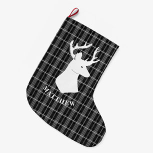 Grande Chaussette De Noël Tête d'attelage sur plaque noire et blanche
