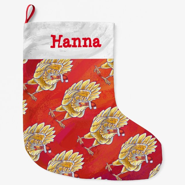 Grande Chaussette De Noël Têtes et queues Poulet Motif Noël (Devant)