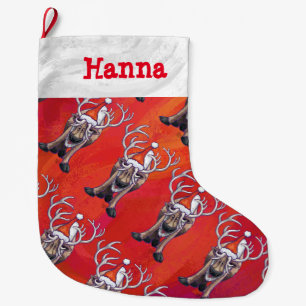 Grande Chaussette De Noël Têtes et sentiers Reindeer Motif Noël