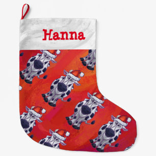 Grande Chaussette De Noël Têtes et voiles Vache Motif Noël