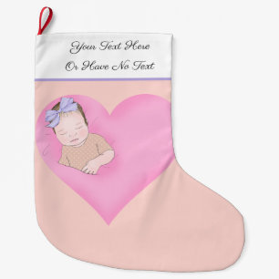 Grande Chaussette De Noël Texte personnalisé   Bébé couché amour Coeur rose