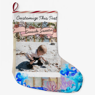 Grande Chaussette De Noël Texte personnalisé/Photo Beach Island Océan mariti