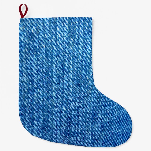 Grande Chaussette De Noël Texture de Denim bleu (Devant)