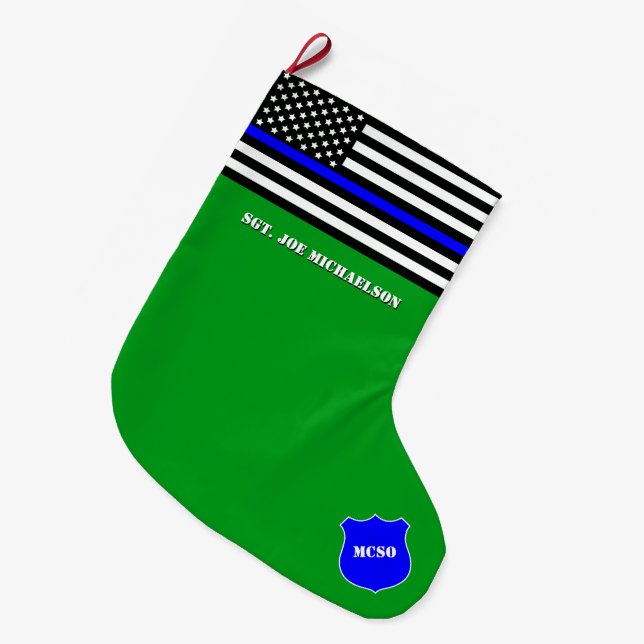 Grande Chaussette De Noël [Thin Blue Line] Back the Blue Police Flag Green (Devant (Accrochage))
