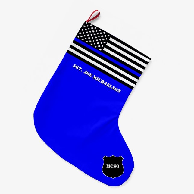 Grande Chaussette De Noël [Thin Blue Line] Soutenez la police (Devant (Accrochage))