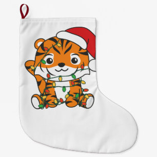Grande Chaussette De Noël Tiger Noël Animaux d'hiver Tigers de vacances